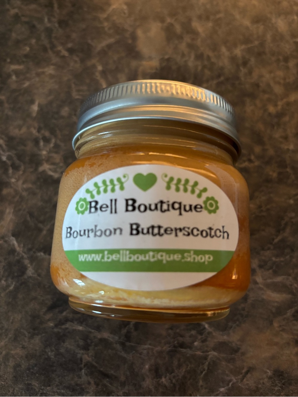 Bell Boutique Bourbon Butterscotch Candle. 8 oz candle.